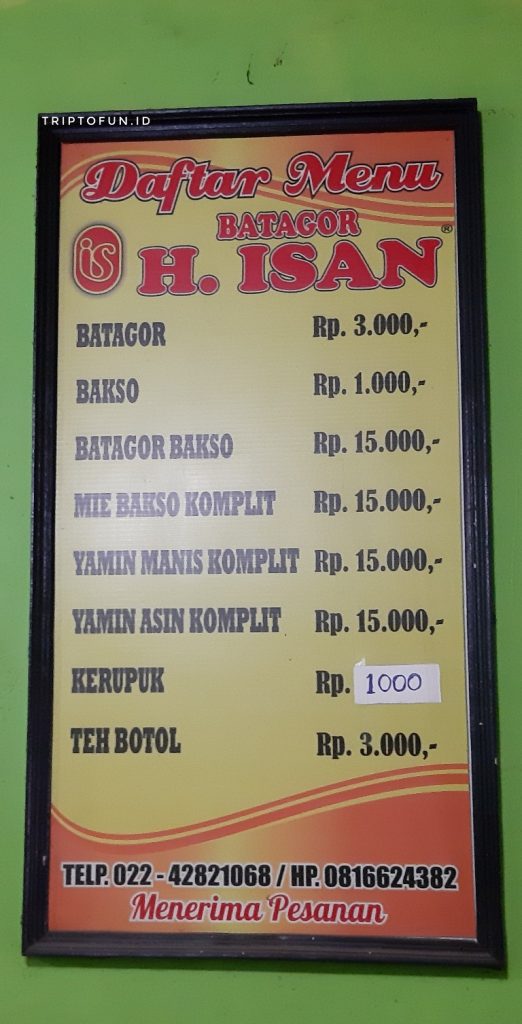 daftar menu di Batagor Haji Isan
